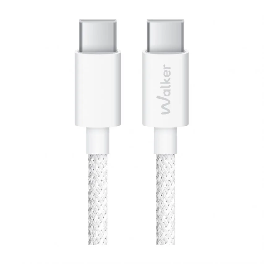Кабель USB Type-C to Type-C 65W 2м тканинний білий WALKER