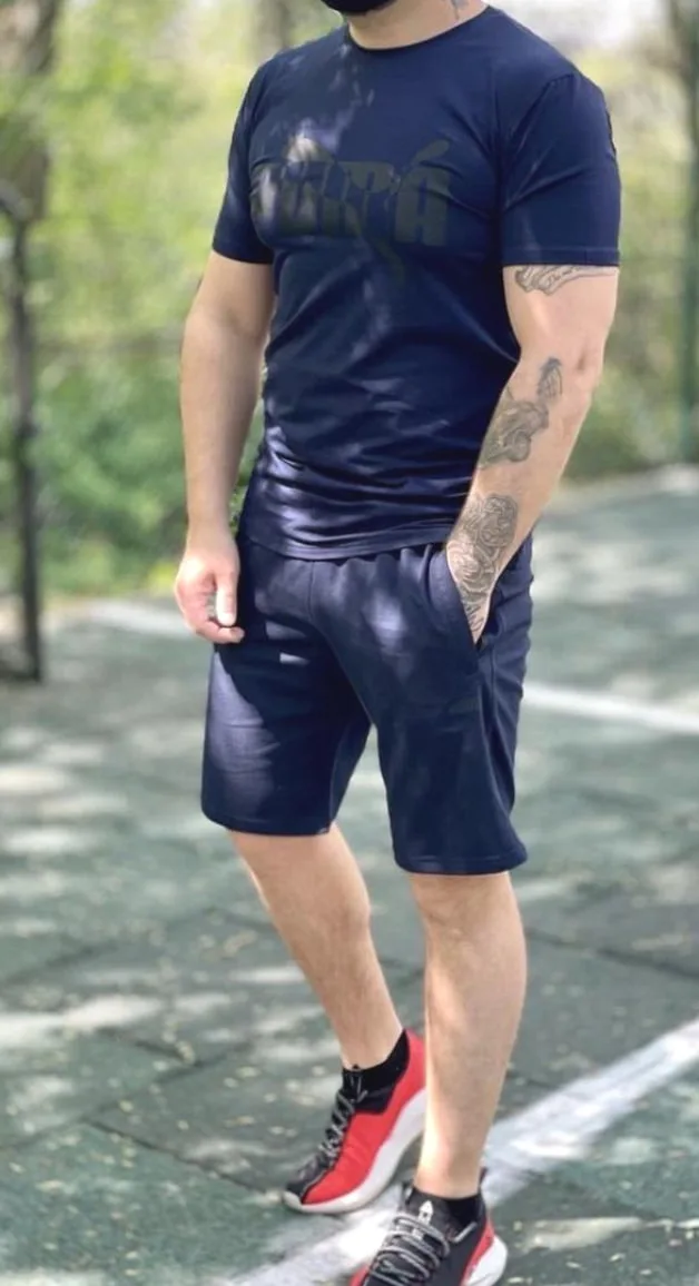 Чоловічий літній спортивний костюм футболка шорти двонитка XXL XXXL синій