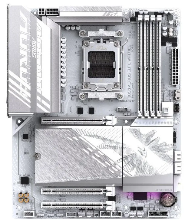 Материнська плата GIGABYTE B850 A ELITE WF7 ICE sAM5 B850 4xDDR5 M.2 DP Type-C Wi-Fi BT ATX білий