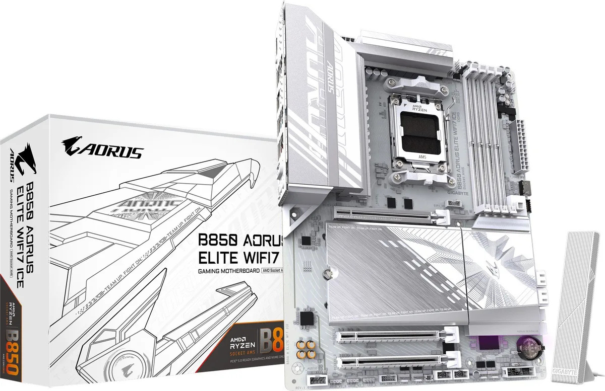 Материнська плата GIGABYTE B850 A ELITE WF7 ICE sAM5 B850 4xDDR5 M.2 DP Type-C Wi-Fi BT ATX білий