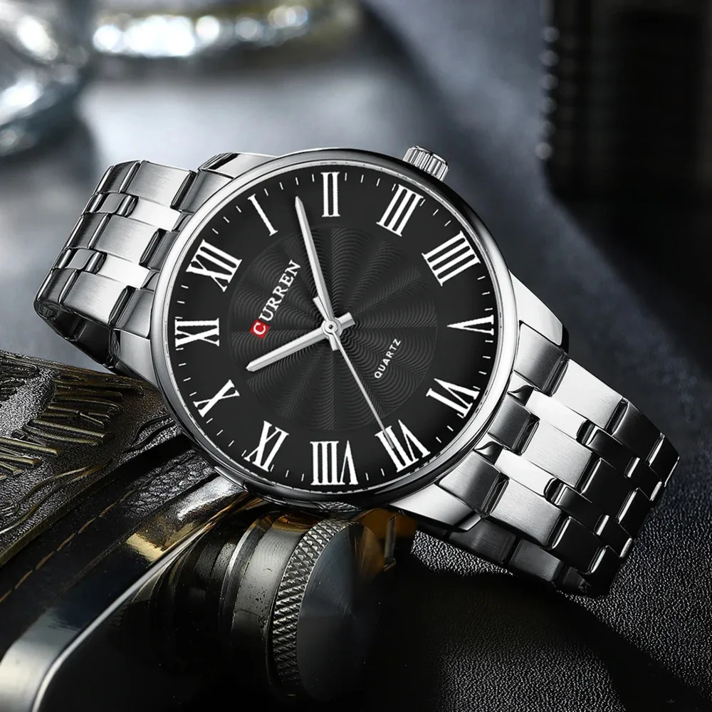 Годинники Curren метал 22 мм Сріблясті-Чорні