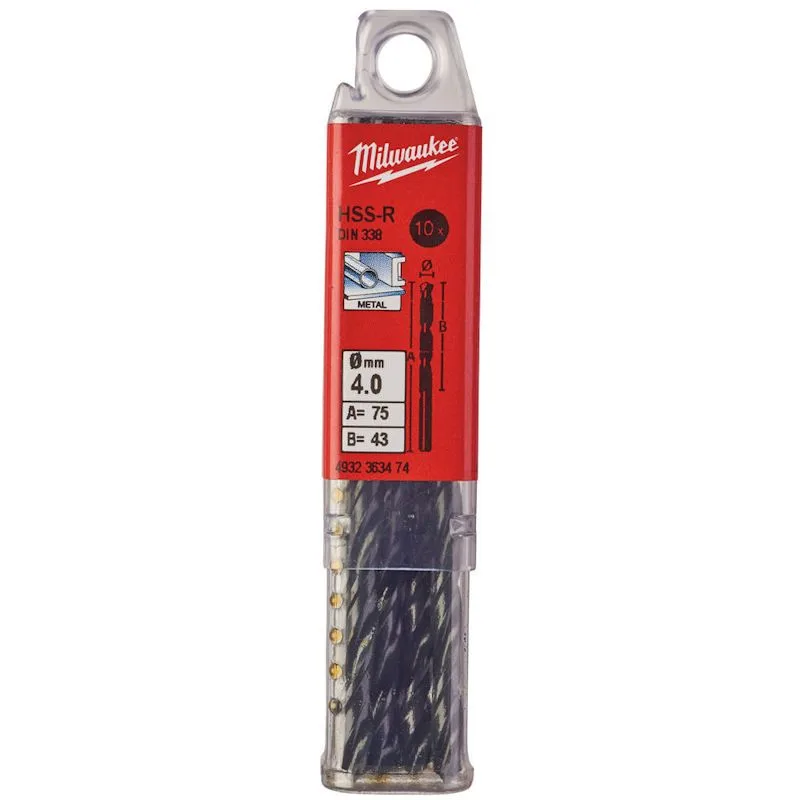 Сверло для металла Milwaukee HSS-R, 4х43х75мм, комплект из 10 штук