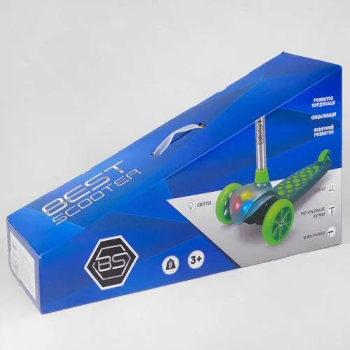 Трехколесный самокат Best Scooter с подсветкой для детей с регулируемым рулем и бесшумными колесами.