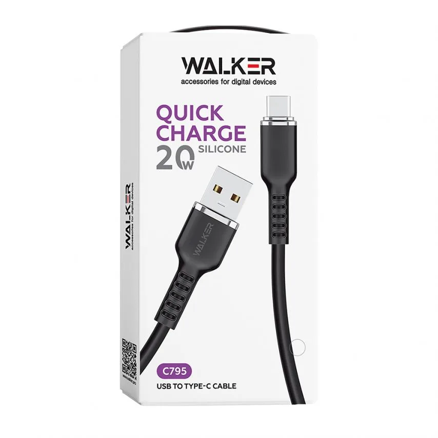 Кабель USB Type-C 1м чорний силіконовий 3А 20W