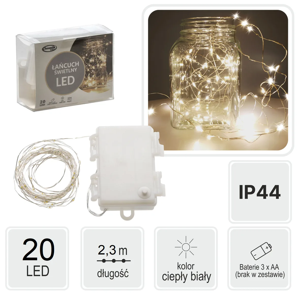 Гирлянда-струна Chomik 2,3 м LED 20 шт теплый белый свет