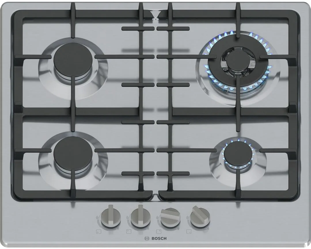 Газова варильна поверхня Bosch, 60 см, чавунне WOK, нержавіюча сталь.