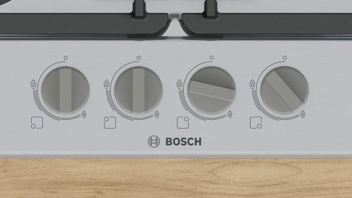 Газова варильна поверхня Bosch, 60 см, чавунне WOK, нержавіюча сталь.