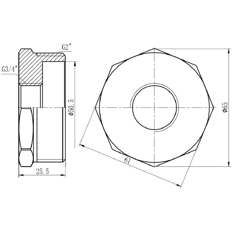 Футорка 2"x3/4" латунная с никелевым покрытием Thermo Alliance Forte