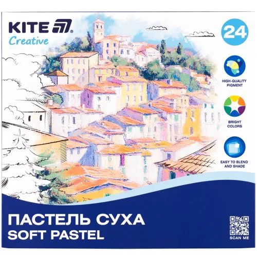 Суха пастель 24 кольори Kite яскрава для малювання на папері та картоні.