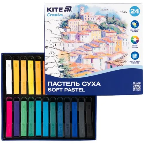 Суха пастель 24 кольори Kite яскрава для малювання на папері та картоні.