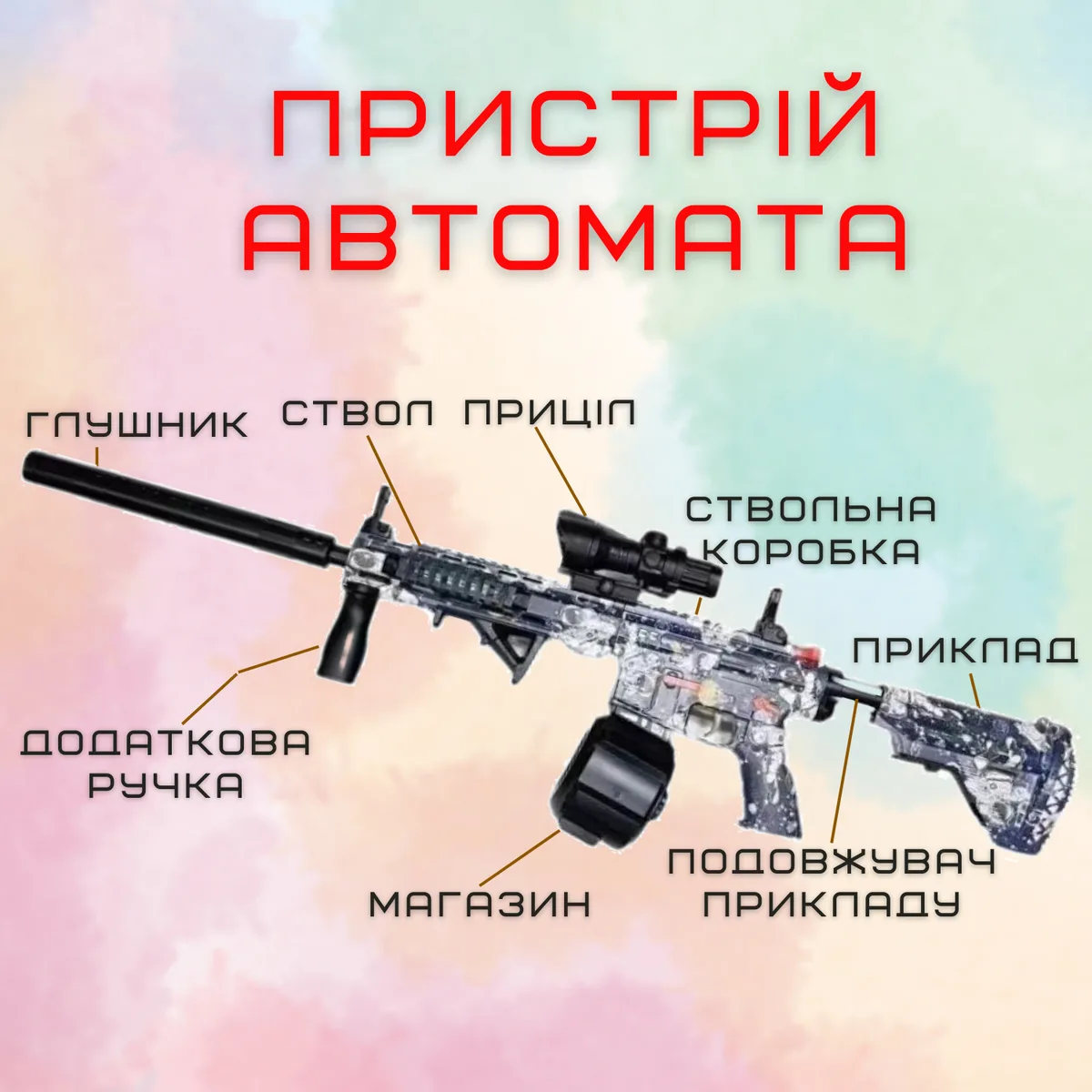 Детский гель бластер М416 автомат с оптическим прицелом 95 см пластик 500 орбизов