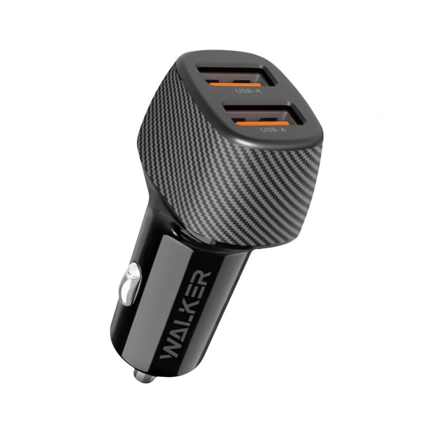 Автомобільний зарядний пристрій WALKER пластик 60х27х21 мм чорний 2USB 36W Quick Charge 3.0
