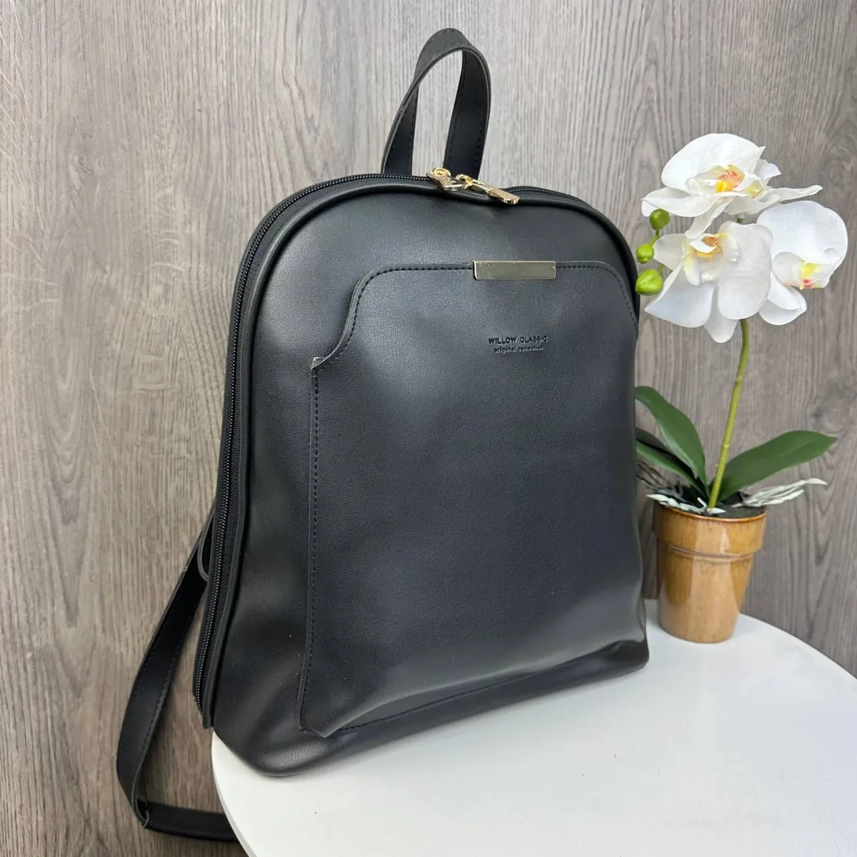 Женский городской рюкзак экокожа черный 32x26x12 см