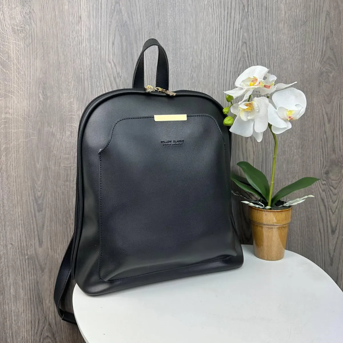 Женский городской рюкзак экокожа черный 32x26x12 см
