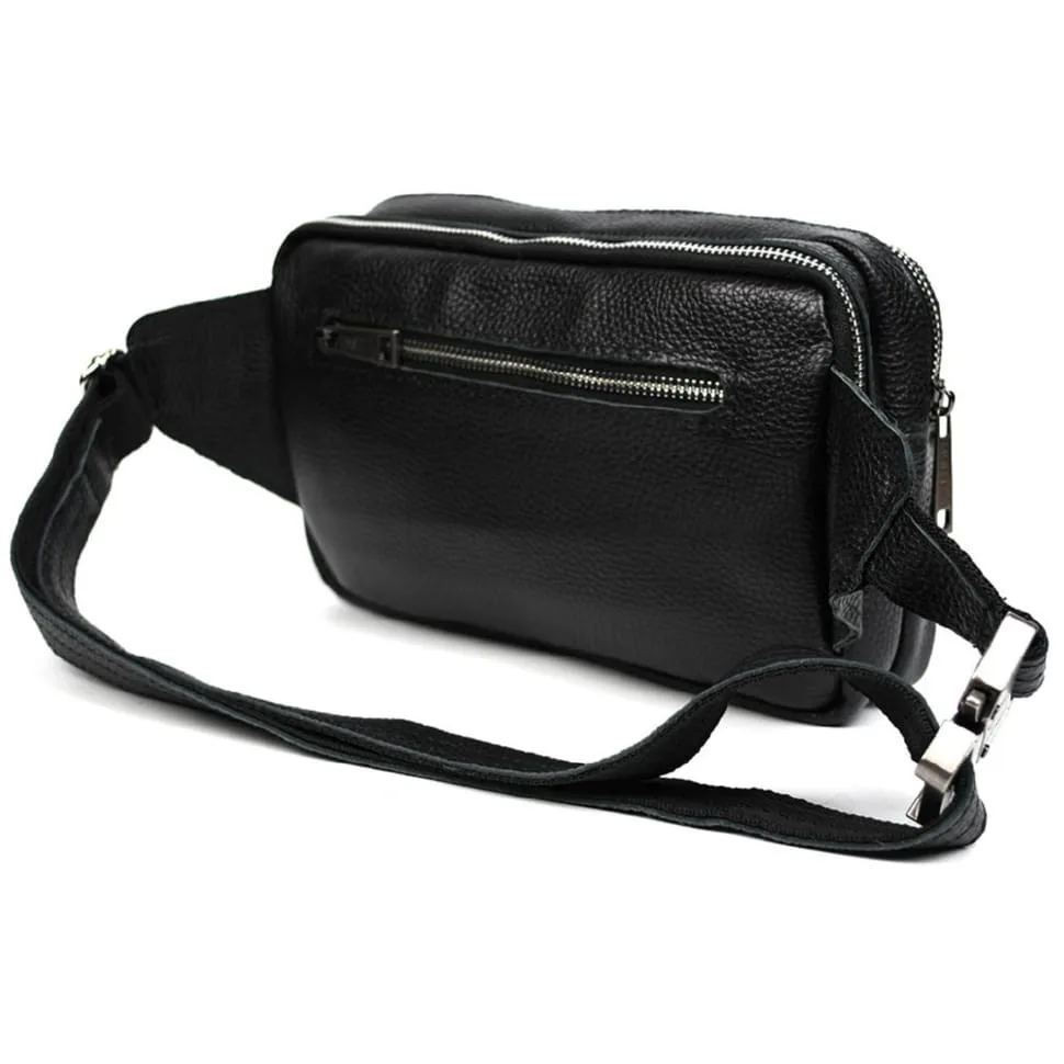 Поясна сумка TARWA з натуральної шкіри чорна унісекс з двома відділеннями для повсякденного використання.