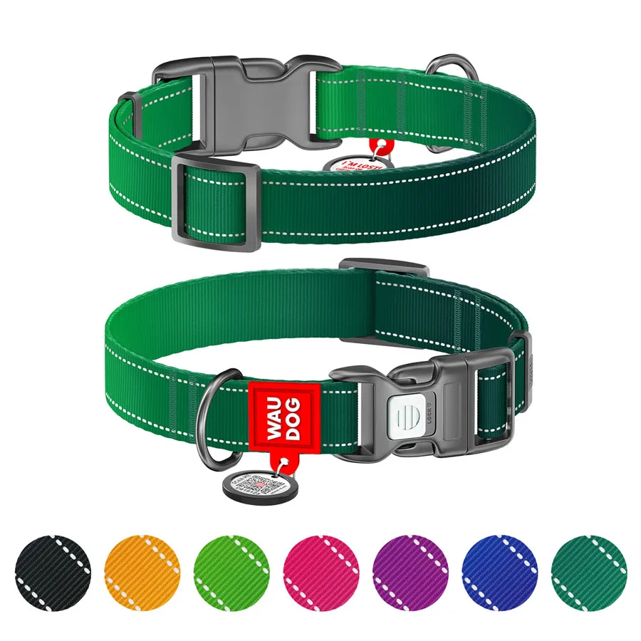Нашийник WAUDOG Nylon Mono світловідбивний нейлоновий зелений 33-49 см L