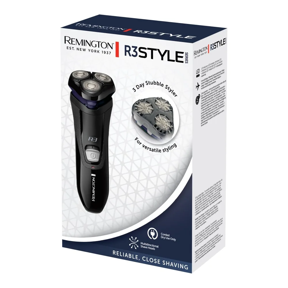 Електрична роторна бритва Remington Style Series з трьома бритвяними головками, для сухого гоління, з тримером, чорного та синього