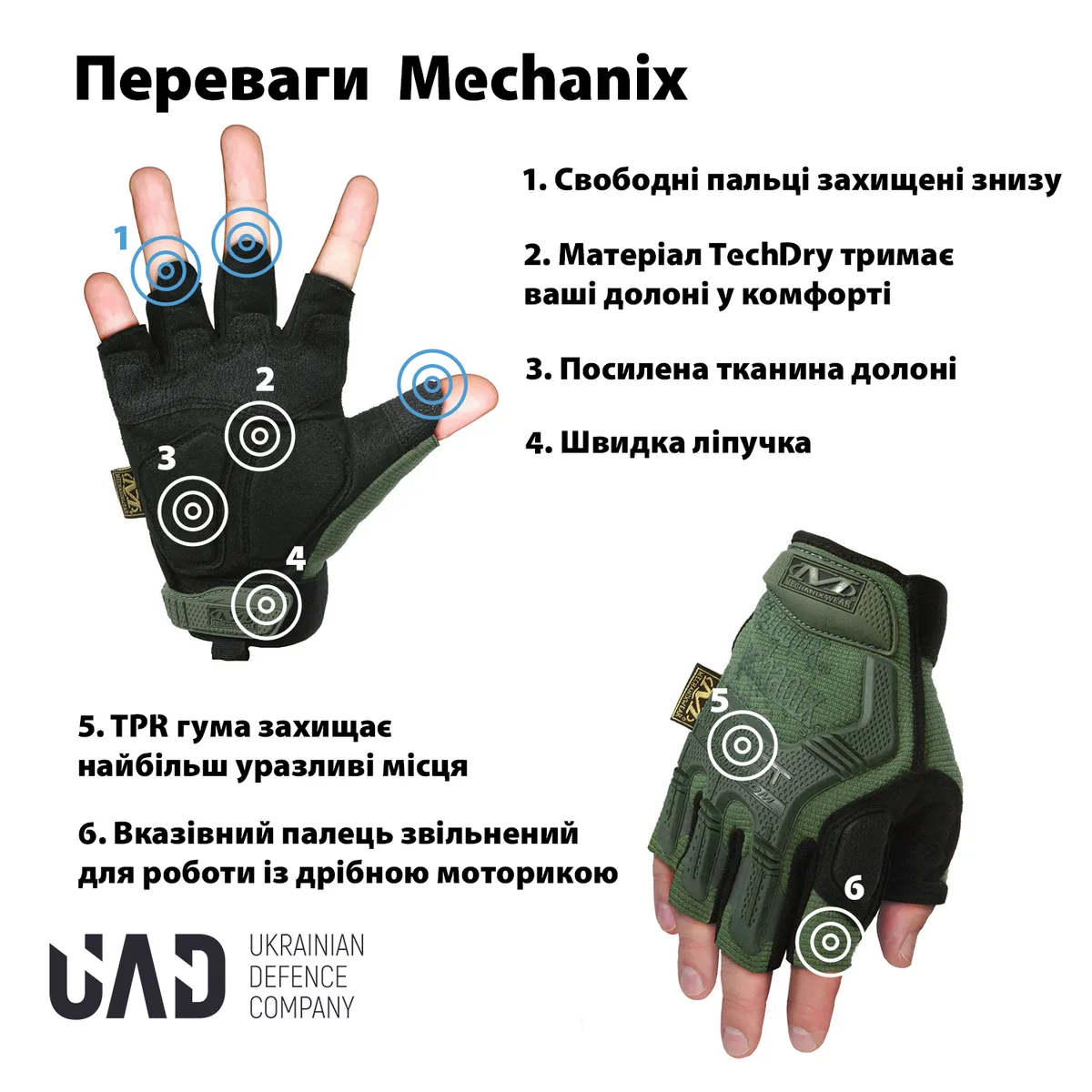 Рукавички тактичні короткопалі Mechanix TechDry XL Олива