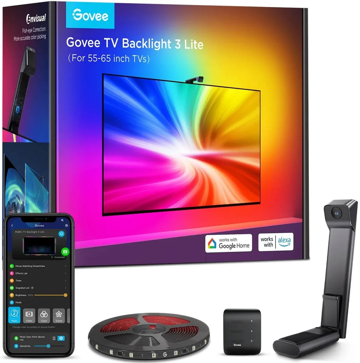 Набір адаптивного підсвічування Govee H6099 TV Backlight 3 Lite 55-65', RGBIC, WI-FI/Bluetooth, чорний