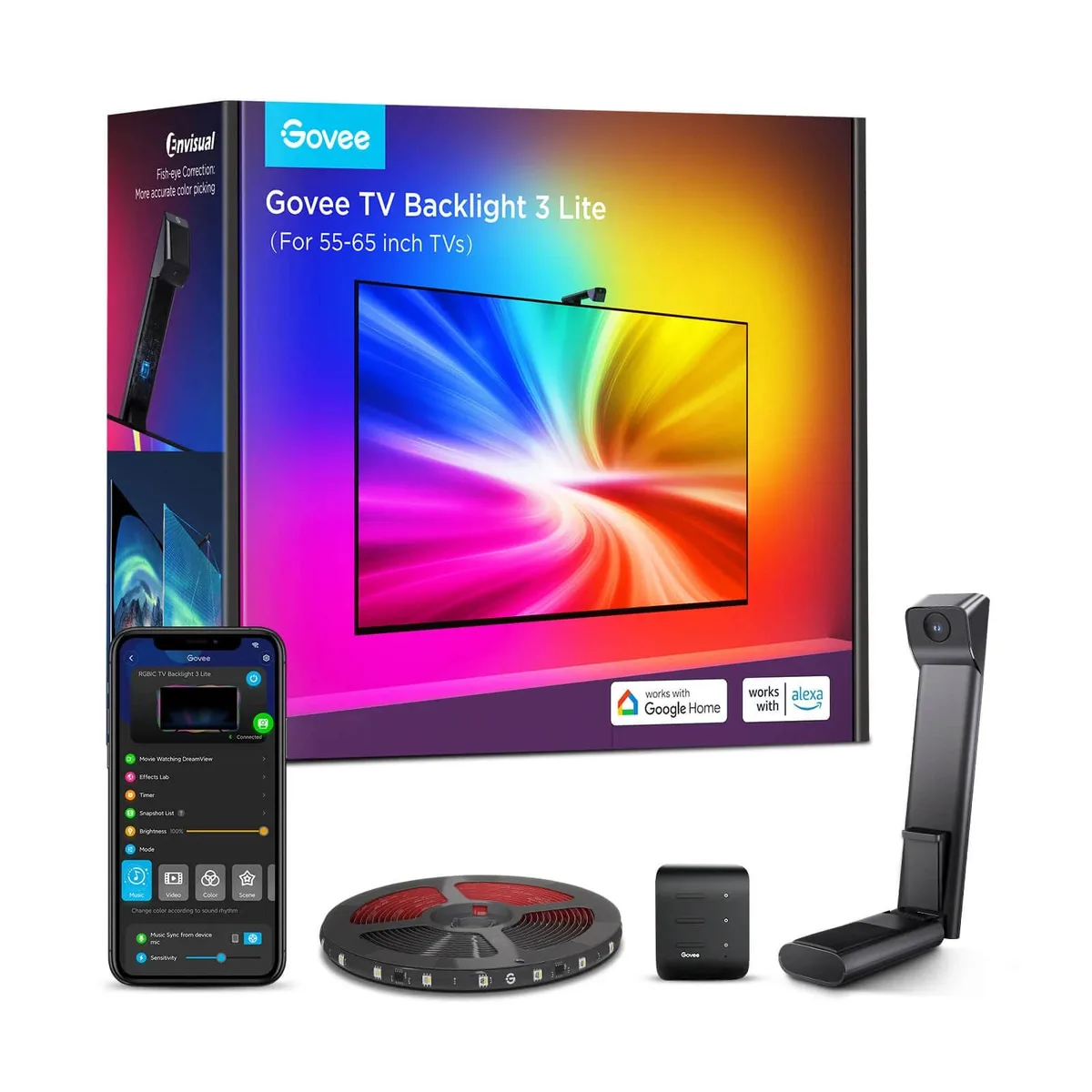 Набор адаптивной подсветки Govee H6099 TV Backlight 3 Lite 55-65', RGBIC, WI-FI/Bluetooth, черный