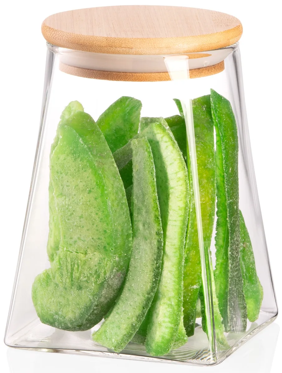Банка для зберігання ARDESTO Midori 700 мл, скляна, з бамбуковою кришкою, конусоподібна, прозора.