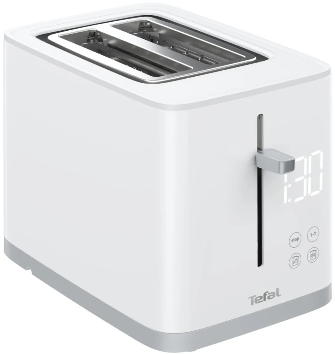 Тостер Tefal Sense 850Вт, з LED-дисплеєм, металевий/пластиковий корпус, білий колір.