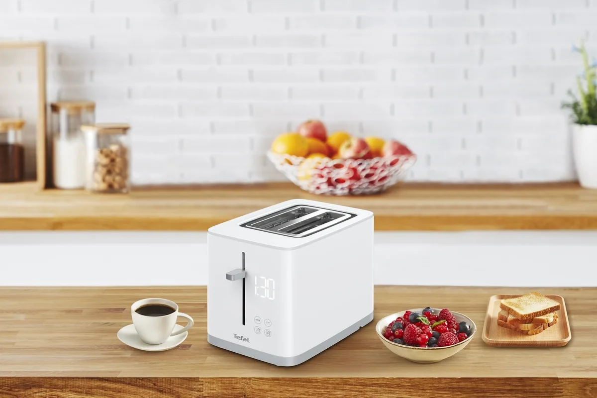 Тостер Tefal Sense 850Вт, з LED-дисплеєм, металевий/пластиковий корпус, білий колір.