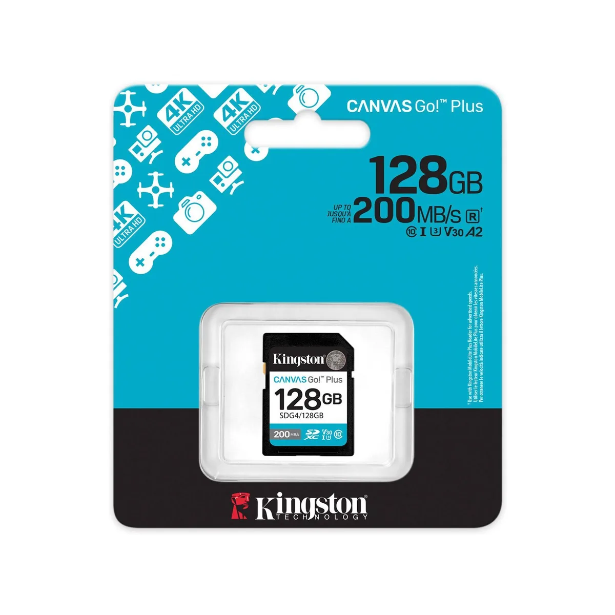 Карта памяти Kingston SD 128GB C10 UHS-I U3 V30 R200MB/s