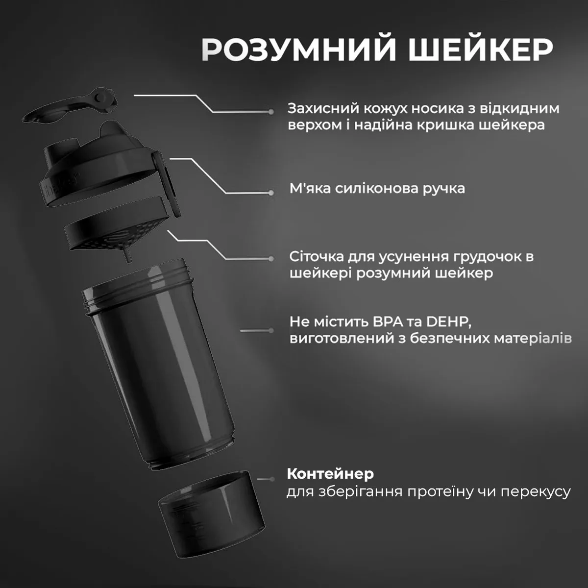 Шейкер спортивний SmartShake пластик 800 мл синій