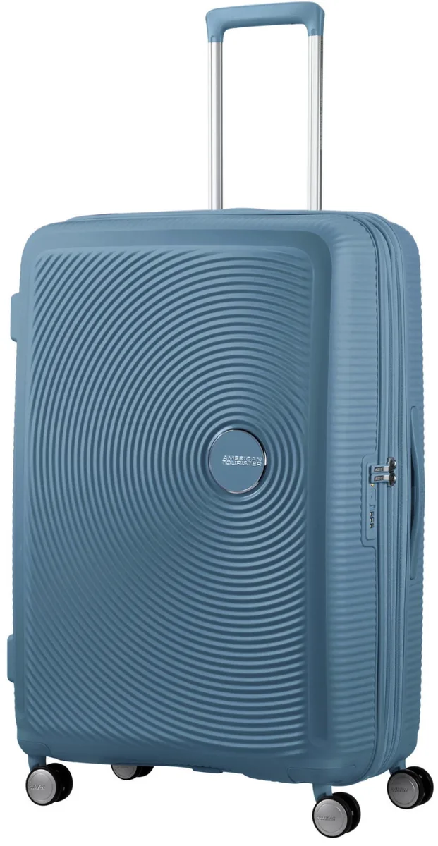 Вализа American Tourister, Soundbox, полипропилен, большая, 77 см, 97/110 л, TSA, 4 колеса, EXP, серо-синяя.
