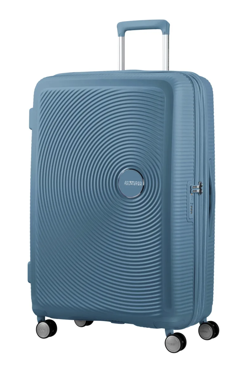 Вализа American Tourister, Soundbox, полипропилен, большая, 77 см, 97/110 л, TSA, 4 колеса, EXP, серо-синяя.