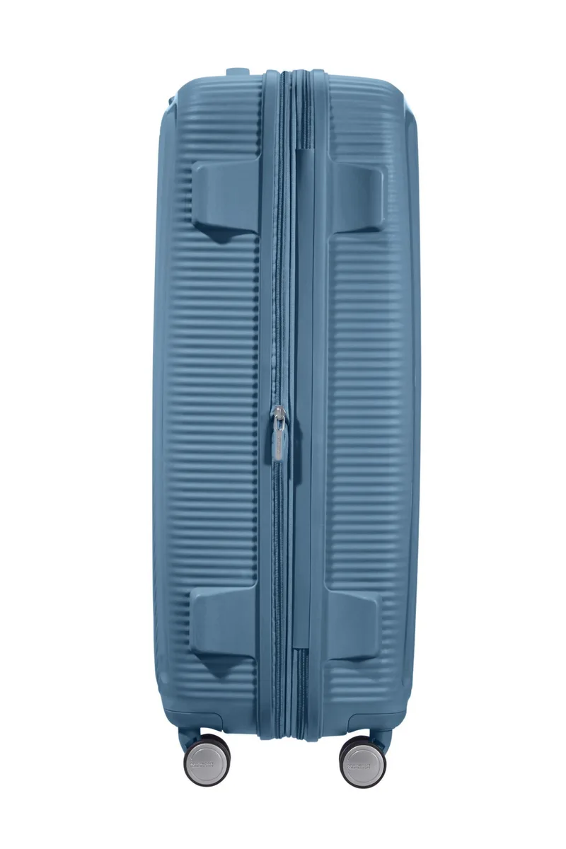 Вализа American Tourister, Soundbox, полипропилен, большая, 77 см, 97/110 л, TSA, 4 колеса, EXP, серо-синяя.