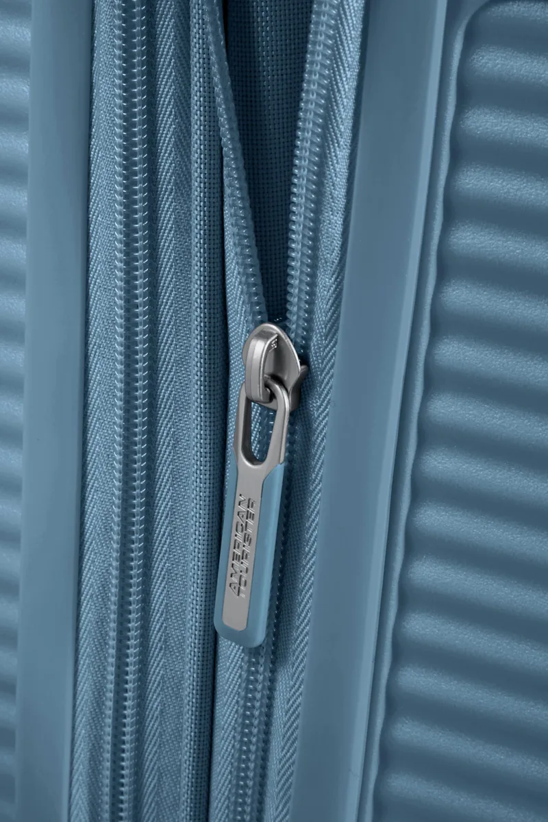 Вализа American Tourister, Soundbox, полипропилен, большая, 77 см, 97/110 л, TSA, 4 колеса, EXP, серо-синяя.