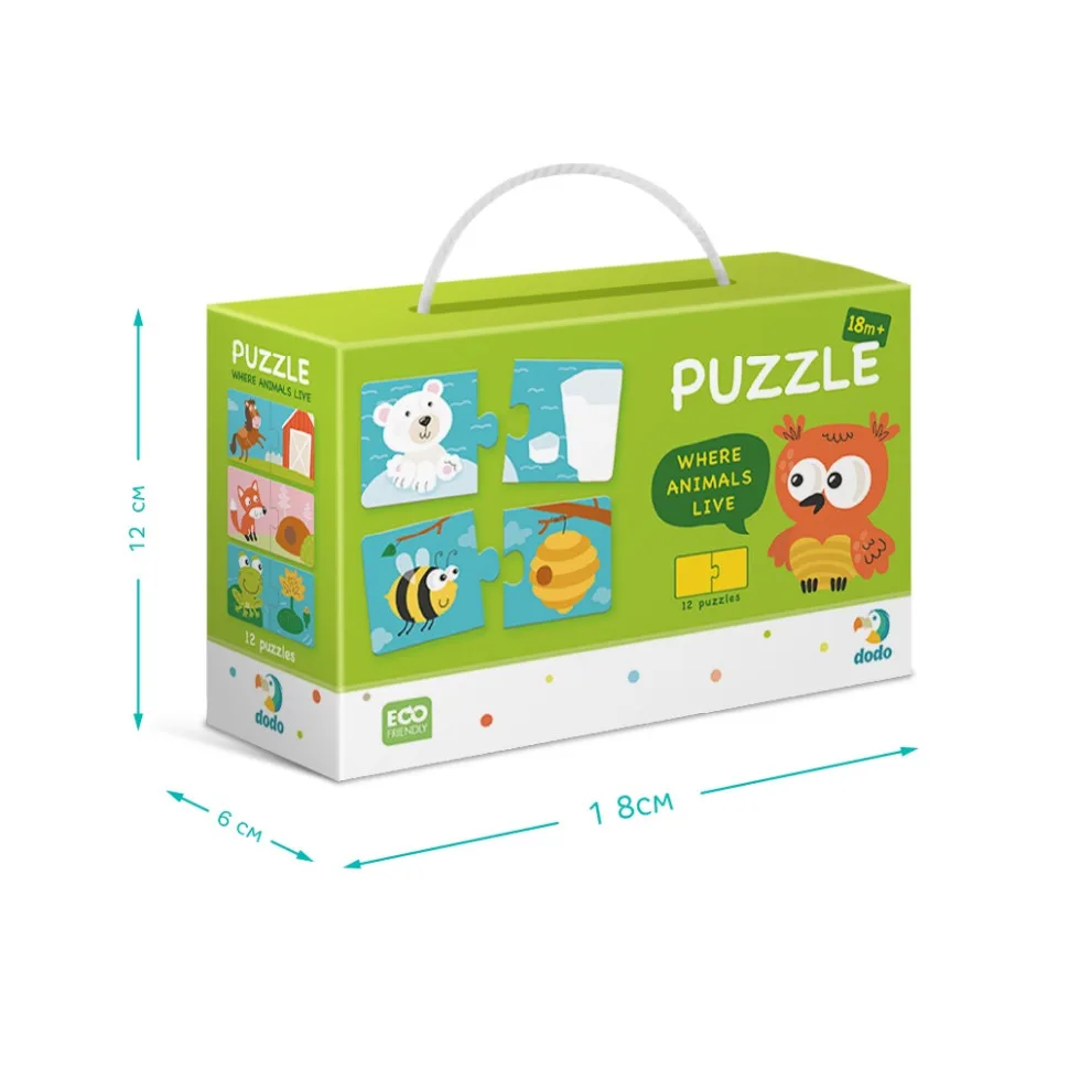 Дитячий пазл DoDo Toys 24 деталі 13х6,5 см картон Звірята та їхні будиночки