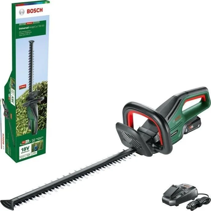 Акумуляторний кущоріз Bosch UniversalHedgeCut 18V-50, 18В, 1x2.5А·год, 50мм крок різу, 20мм, модель ЗП AL1830CV, вага 2.6кг.