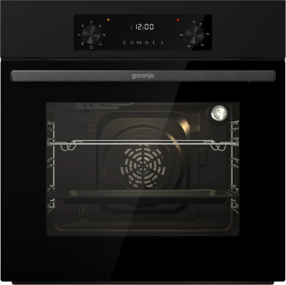 Електрична духова шафа Gorenje, 61 л, клас енергоспоживання A+, з дисплеєм, конвекційним приготуванням, чорного кольору.