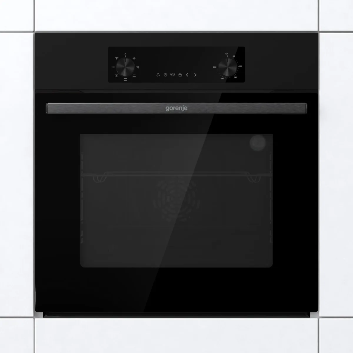 Электрический духовой шкаф Gorenje, 61 л, класс энергопотребления A+, с дисплеем, конвекционным приготовлением, черного цвета