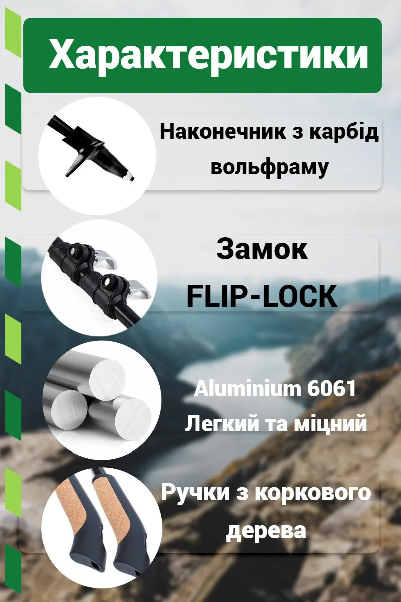 Палиці для скандинавської ходьби Active Point алюміній 80-135 см чорні