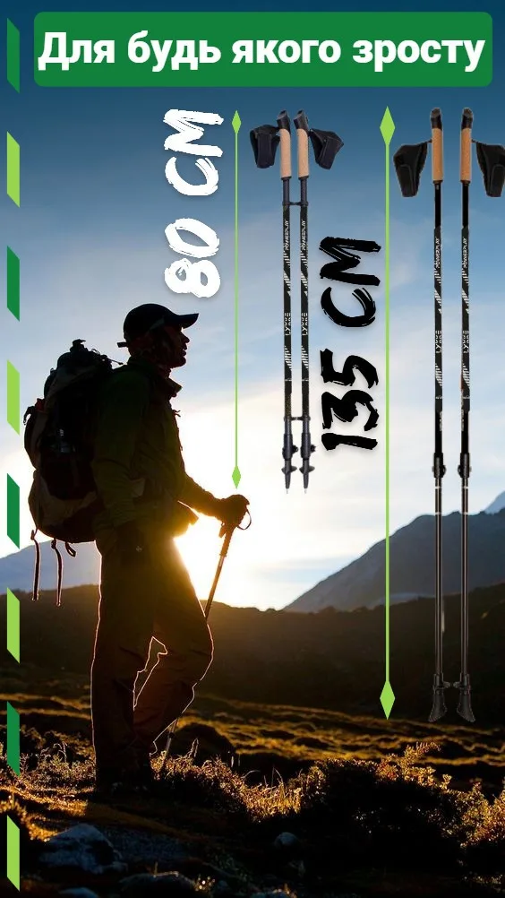 Палиці для скандинавської ходьби Active Point алюміній 80-135 см чорні