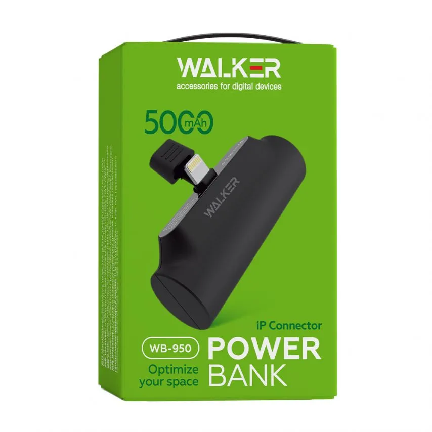 Power Bank WALKER Li-polymer 5000mAh 75х25х30,8 мм Чорний