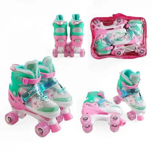 Ролики розовые Best Roller с колесами PU и светом для детей размер 34-38 и стелька 21-23 см.