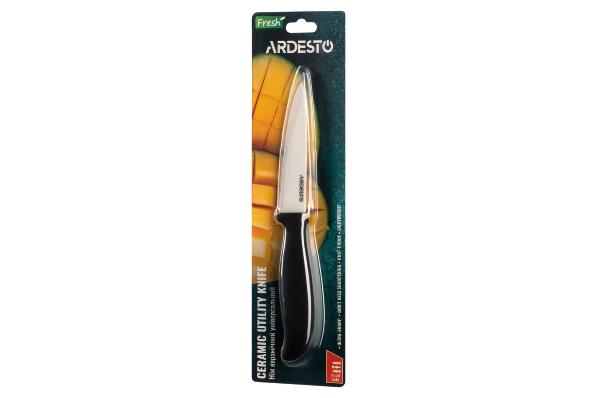 Керамічний універсальний ніж ARDESTO Fresh, 10 см, чорний, пластикова ручка.