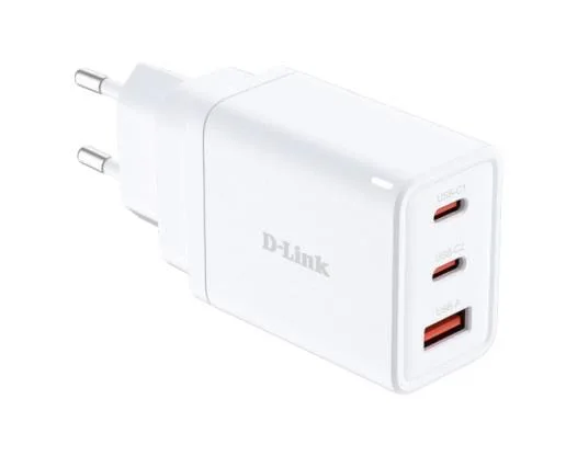 Зарядний пристрій мережевий D-Link DCP-651 65Вт GaN 2хUSB-С, 1xUSB-A, білий