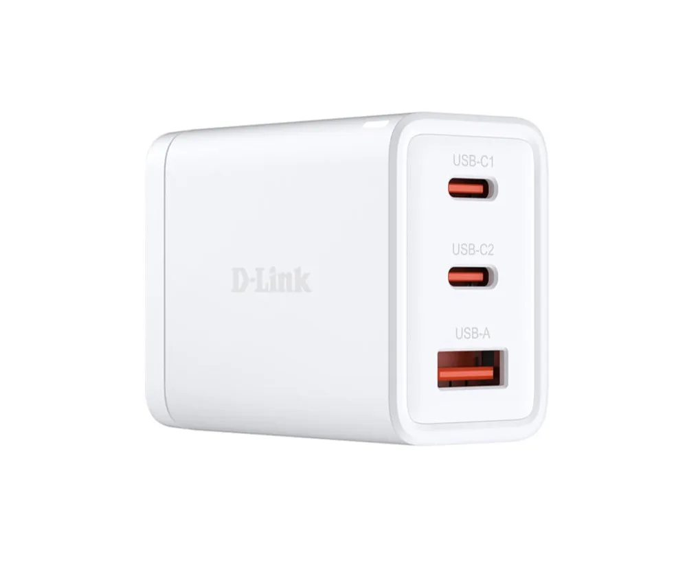 Зарядний пристрій мережевий D-Link DCP-651 65Вт GaN 2хUSB-С, 1xUSB-A, білий