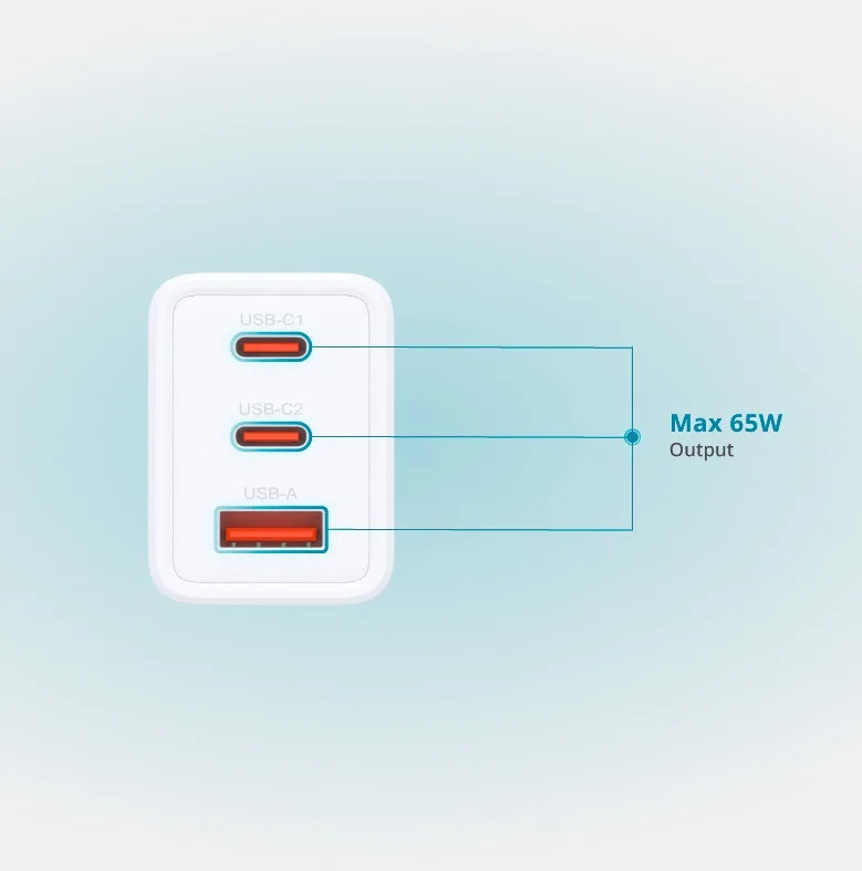 Зарядний пристрій мережевий D-Link DCP-651 65Вт GaN 2хUSB-С, 1xUSB-A, білий