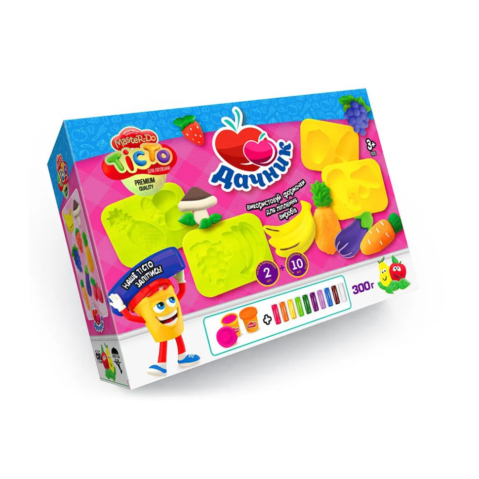 Тісто для ліплення Danko Toys м'яке 500 г різнокольорове з формочками