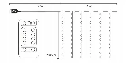 Гірлянда-штора Chomik LED 3х3 м 300 теплий білий USB з пультом