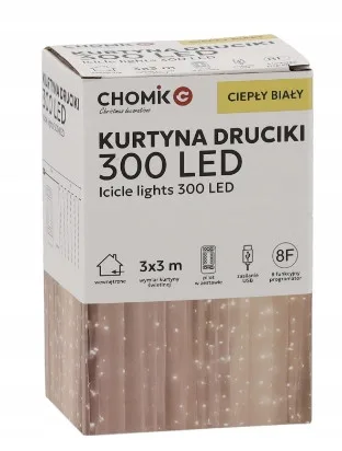 Гірлянда-штора Chomik LED 3х3 м 300 теплий білий USB з пультом