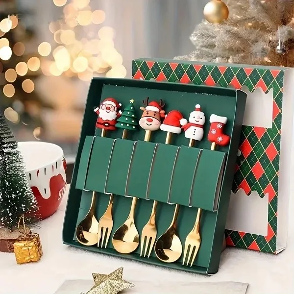 Набір чайних ложок Merry Christmas нержавіюча сталь 12,5 см золоті 6 шт.