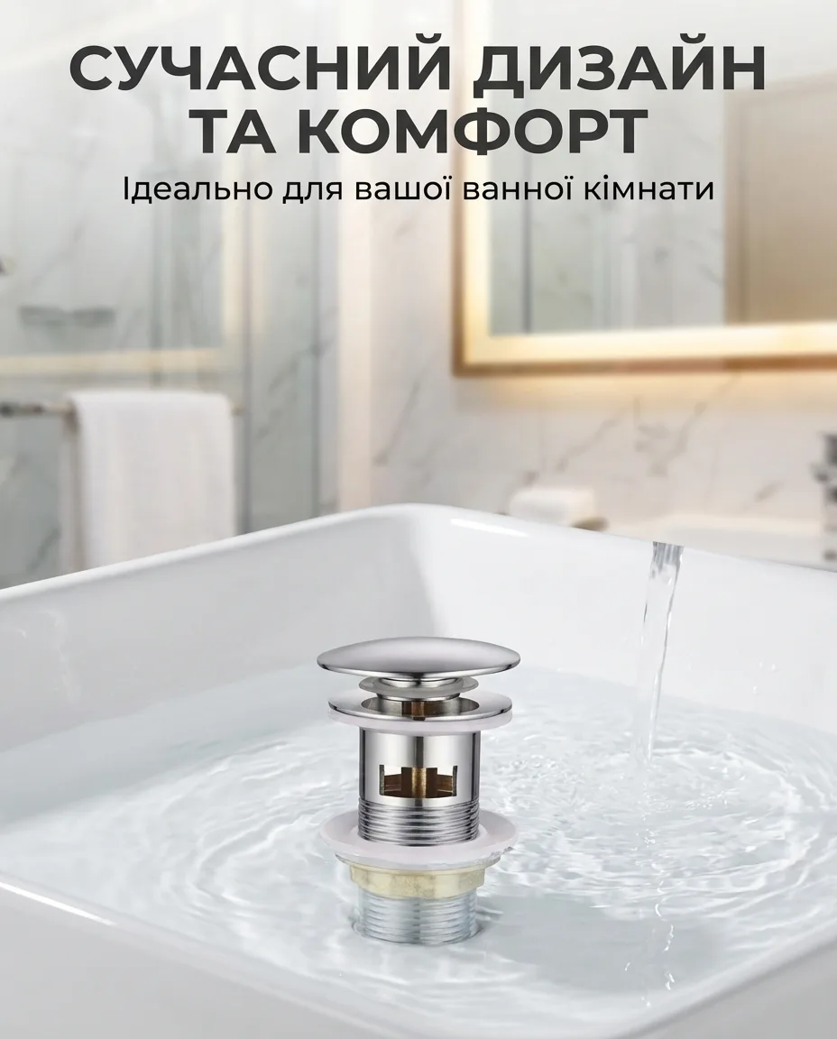 <p>Донний клапан Champion цинковий сплав 1 1/4'' хром автоматичний з переливом</p>